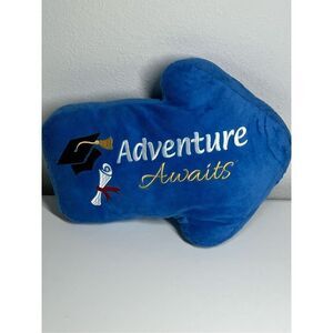 16" Graduation Travel Pillow "Adventure Awaits" Blue Grad Graduation Hat Diploma